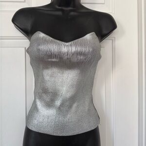 Silver Strapless Knit Tank Top Stich+Feather Sz M
